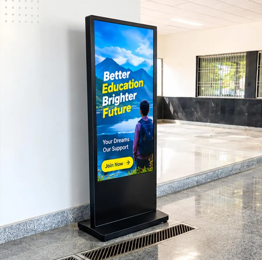 DNexus 55-inch digital signage standee at Baheri railway station, Uttar Pradesh