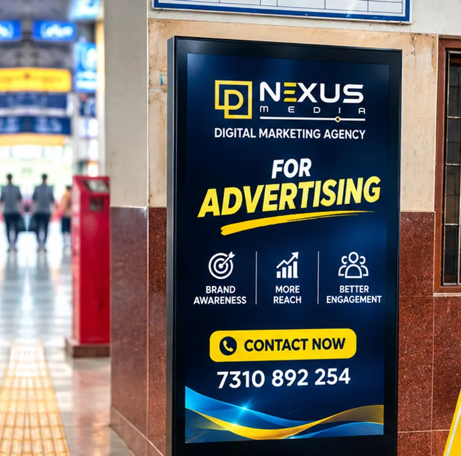 DNexus 55-inch digital signage standee at Ganjdundwara railway station, Uttar Pradesh