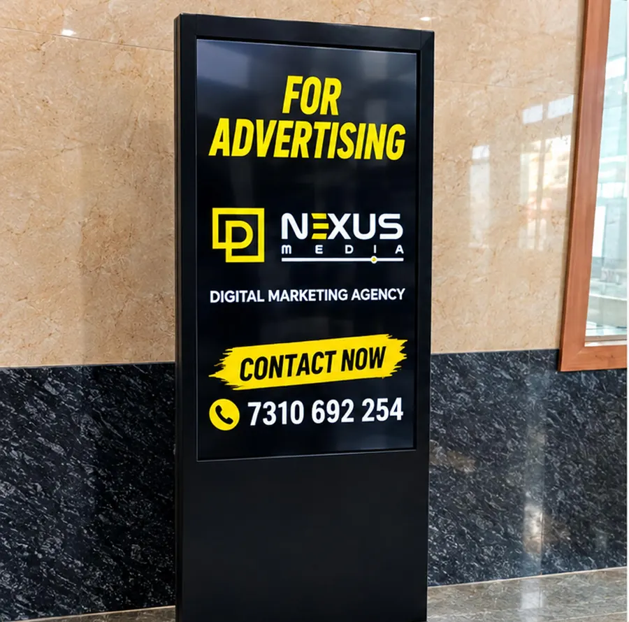 DNexus 55-inch digital signage standee at Hathras City railway station, Uttar Pradesh