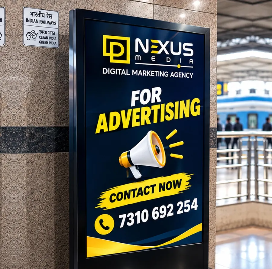DNexus 55-inch digital signage standee at Mathura Cantt railway station, Uttar Pradesh